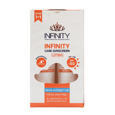 Infinity Care Sunscreen Lotion SPF50+ offer 1+1